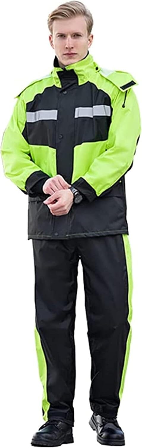 VUIKLCty Men's And Women's Rainproof Suit, Hooded Raincoat With Safety Reflective Tape, Fishing Rain Gear Jacket And Pants(3xl)