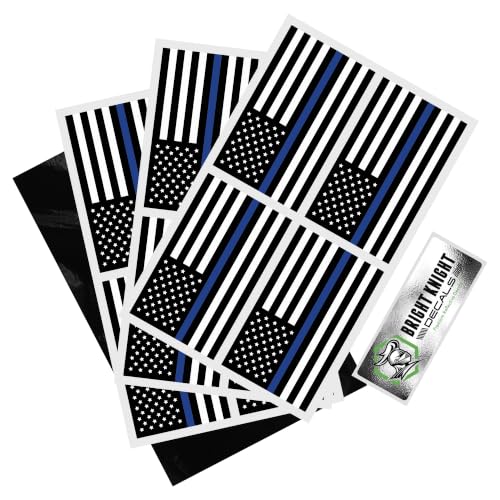 Image of Bright Knight Decals 2x1 Blue Line Reflective American Flag Stickers 12pcs