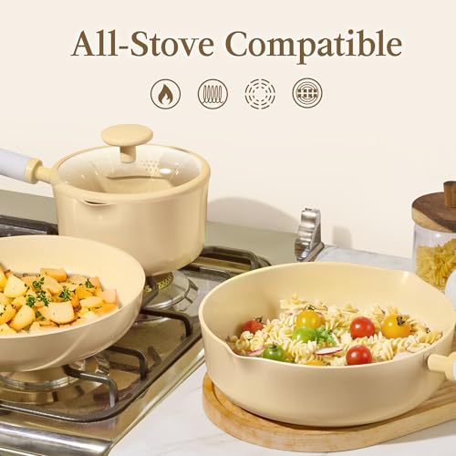 75% Off CAROTE 9pc Nonstick Ceramic Cookware Set, Yellow - Image 6