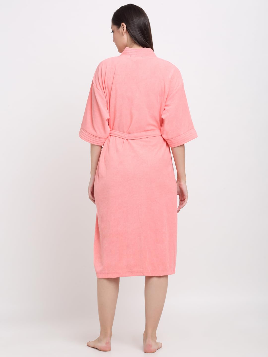 CREEVA Everyday Unisex Micro Terry Bathrobe Collection With kimono collar and 2 Pocket, 3/4 Sleeve Bath Robe Super Soft Light Weight - Peachy Pink - Image 3 thumbnail