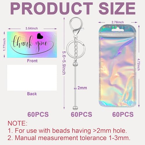Image of 180 Pcs Beadable Keychain Bars Bulk Blank Creative Cute Keychains Bar for Beads Purse Keychains for Women Man