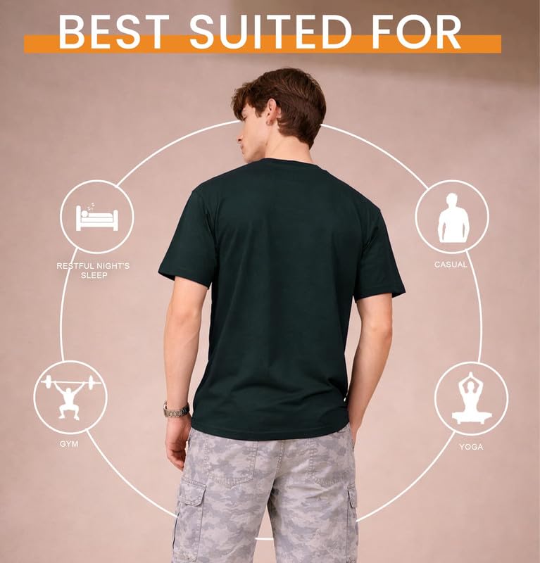 Image of Sleepynuts Half Sleeve Round Neck 100% Cotton Tshirt for Mens Pack of 3 Regular Fit Solid T-Shirts Combo
