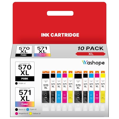Washope 570XL 571XL Kompatible für Canon TS5050 Druckerpatronen für Canon 570 571 PGI-570 XL CLI-571 XL Patronen TS5055 MG5750 TS6050 MG6850 TS5053 MG5753 MG5751 MG5752 MG6852 (10er-Pack)