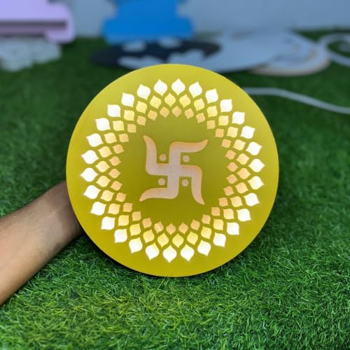 Image of Swastik LED Backlit Pooja Room Decor | Moon Wall Lights for Home Decoration | Wall Lamps for Bedroom & Living Room | No Adapter Required