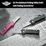 OKNIFE U1 Pro Multitool Folding Utility Knife with Folding Screwdriver, Quick Change Blade, Rail Lock & Pocket Clip for Men Women (Carbon Fiber Black)