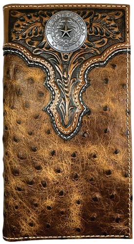 Custom Texas Seal ARIAT Tooled Ostrich Long Rodeo Leather Wallet