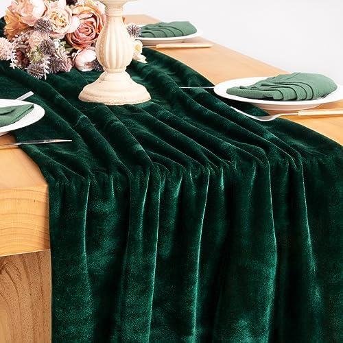 3 Pack Velvet Table Runner, 28 x 118 inch Emerald Green