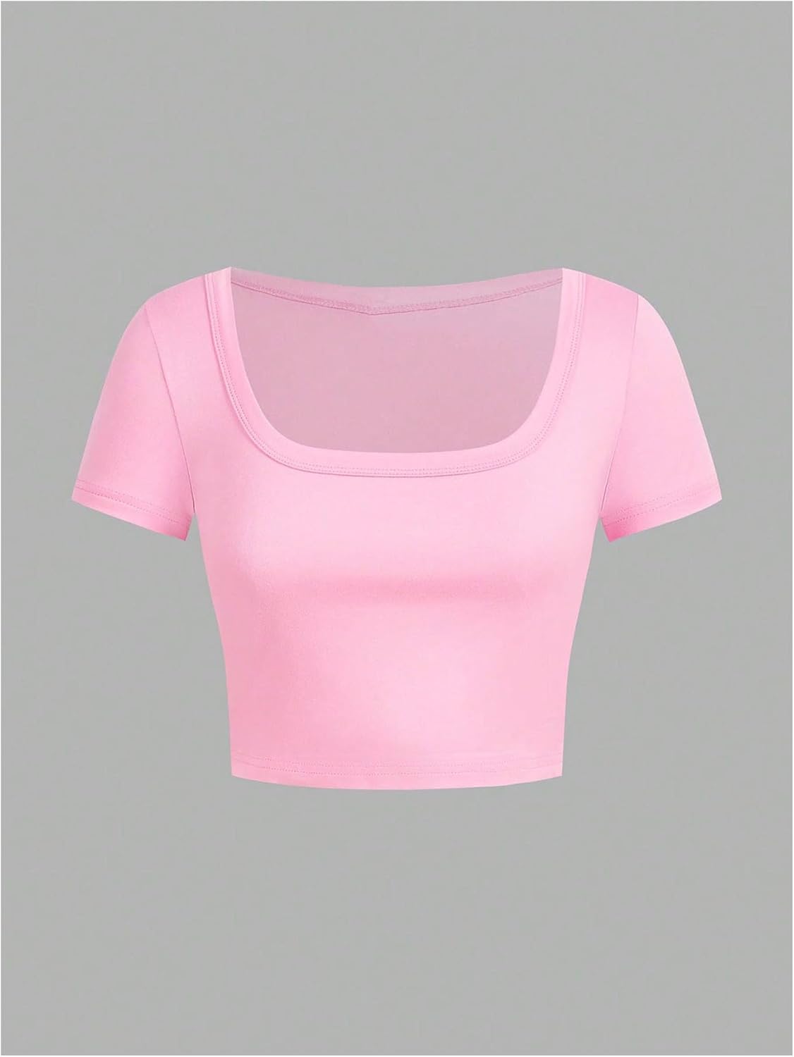 OYOANGLE Girl's 4 Pack Short Sleeve T Shirt Square Neck Basic Fitted Crop Tee Tops - Image 5