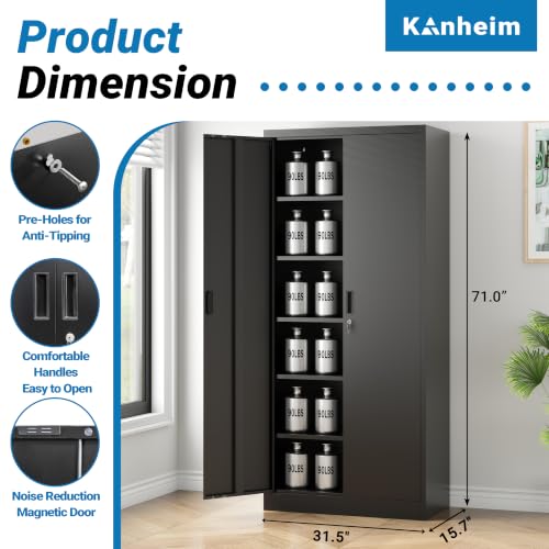 Image of Metal Storage Cabinet with Lock Doors and 5 Adjustable Shelves