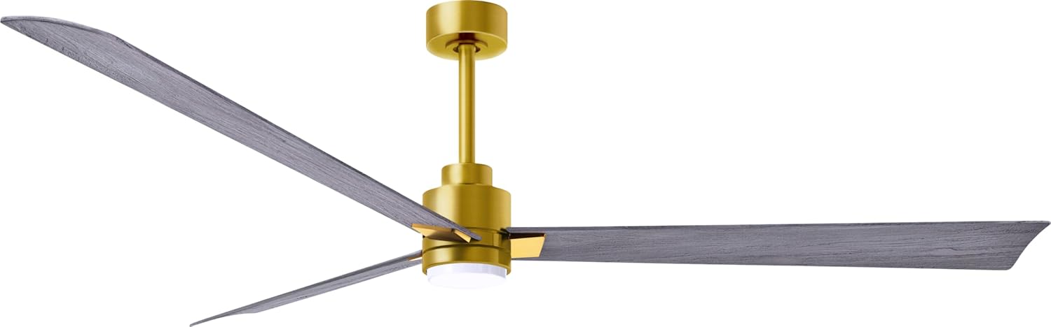 Matthews AKLK-BRBR-BW-72 Alessandra Wet Rated 72" Ceiling Fan with Light and Remote, Silent DC Motor, Brushed Brass with Barn Wood Tone