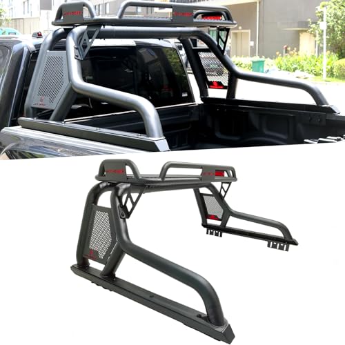MYCHINSEN Roll Bars with Cargo Basket for Full Size Trucks,Fit for 2002+ Dodge Ram 1500/2500,2015+ Ford F-150/F 250/F-350,2014+ Chey Silverado&GMC Sierra 1500/2500,2004+ Toyota Tundra,Black Roll Bars