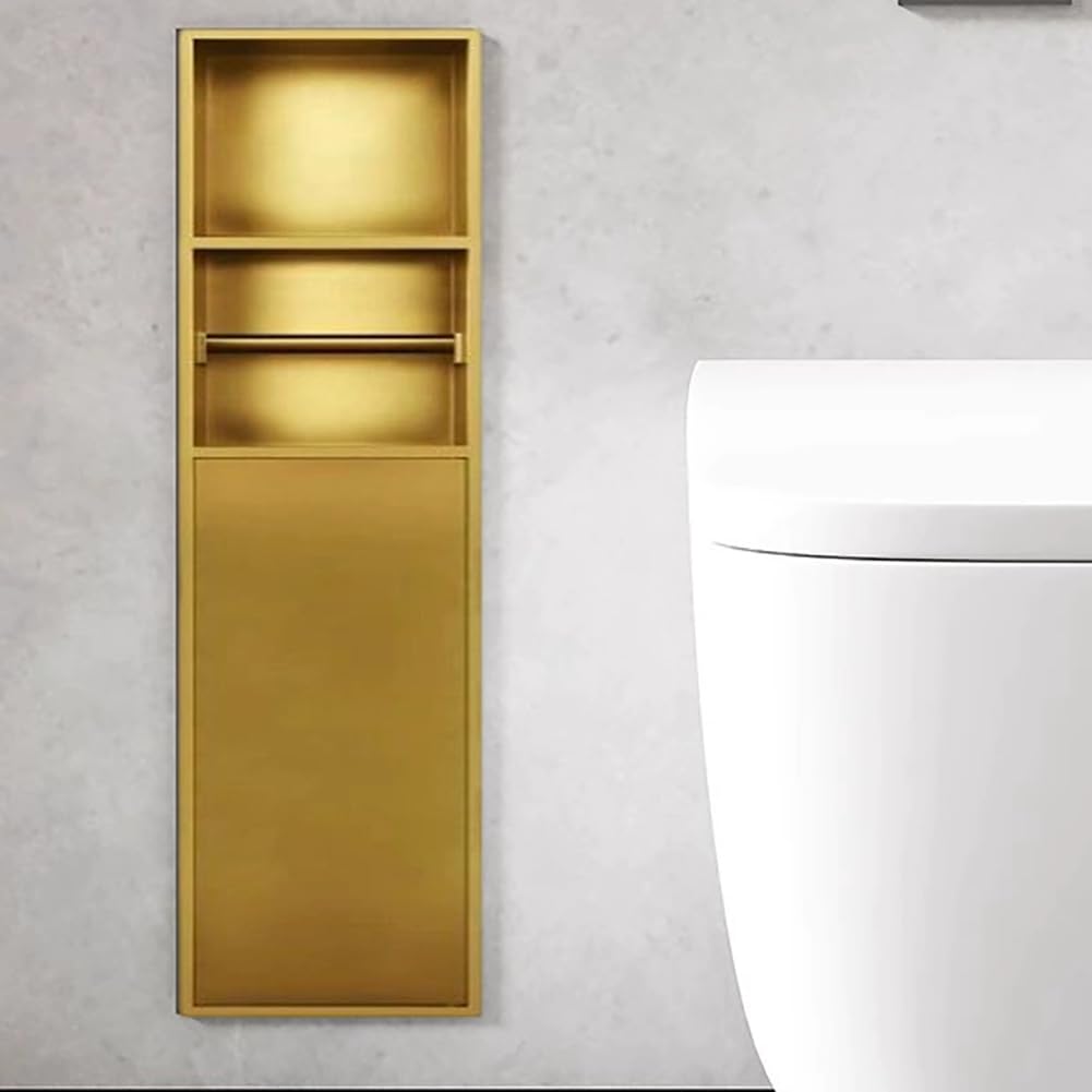 LCANALLYMS Recessed toilet paper holder, 304 Stainless Steel Bathroom Toilet Paper Holder Brush Storage Multicolor 60cm 80cm(Gold 80cm)
