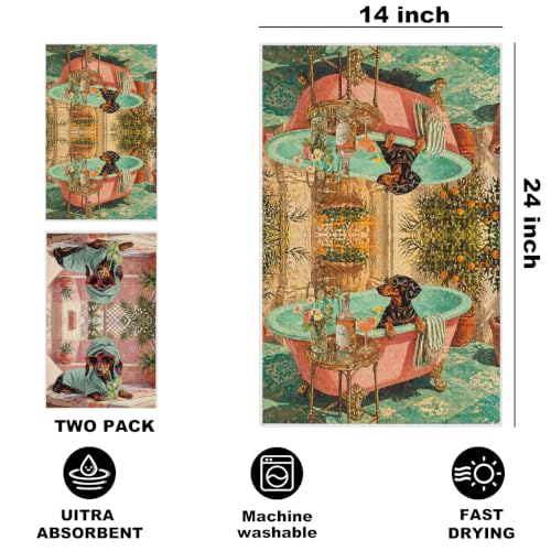 Image of 2 Pcs Funny Dachshund Hand Towels, Dachshund Gifts Reusable Dish Towels | Waffle Weave Absorbent Hand Towel for Bathroom Decor, Cute Weiner Dog Gifts for Women Mom Friend 24x14 Inch