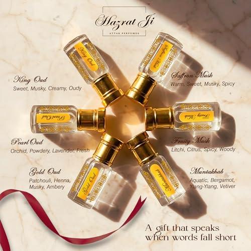 Image of Attar Perfume for Man Woman Gift Set Combo | Kesar Fruity Citrus Wood Musk Oud Kannauj Attar Original Notes | Alcohol Free Pocket Perfume Oil Roll On Long Lasting 6x6ml