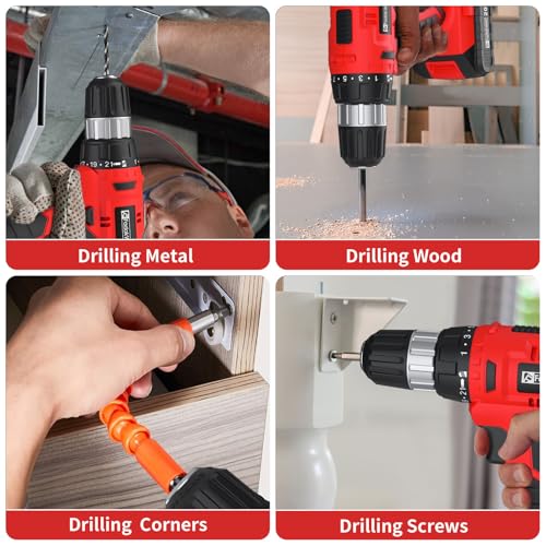 Image of FADAKWALT Cordless Drill Set, 20V Electric Power Drill With Battery And Charger, 30N Torque, 21+1 Settings, 3 /8-Inch Keyless Chuck, Driver Bits Kit, LED Light (Red)