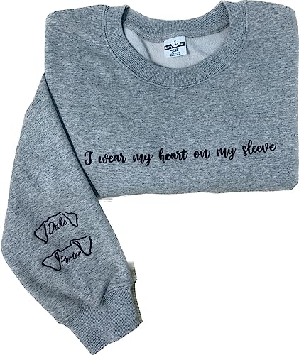 I Wear My Heart On My Slevee Embroidered Sweatshirt Hoodie, Custom Dog Ears Crewneck, Heart On Sleeve, Pregnancy Reveal Hoodie.
