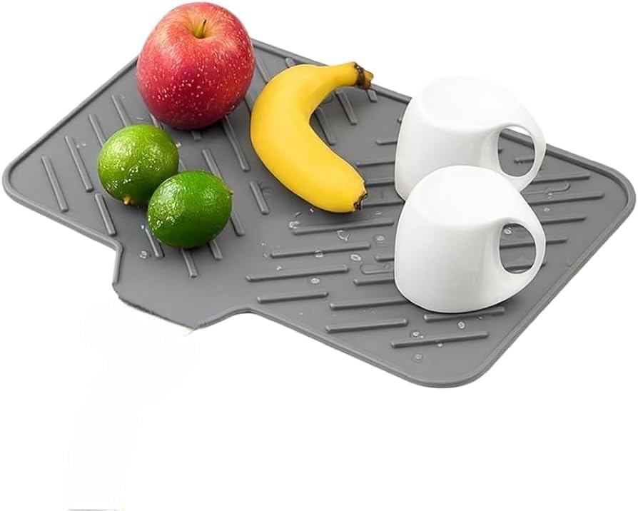 Silicone Dish Drying Mat for Kitchen Built-in Drain Lip, Hygienic Drying Pad (Grey)-image-15