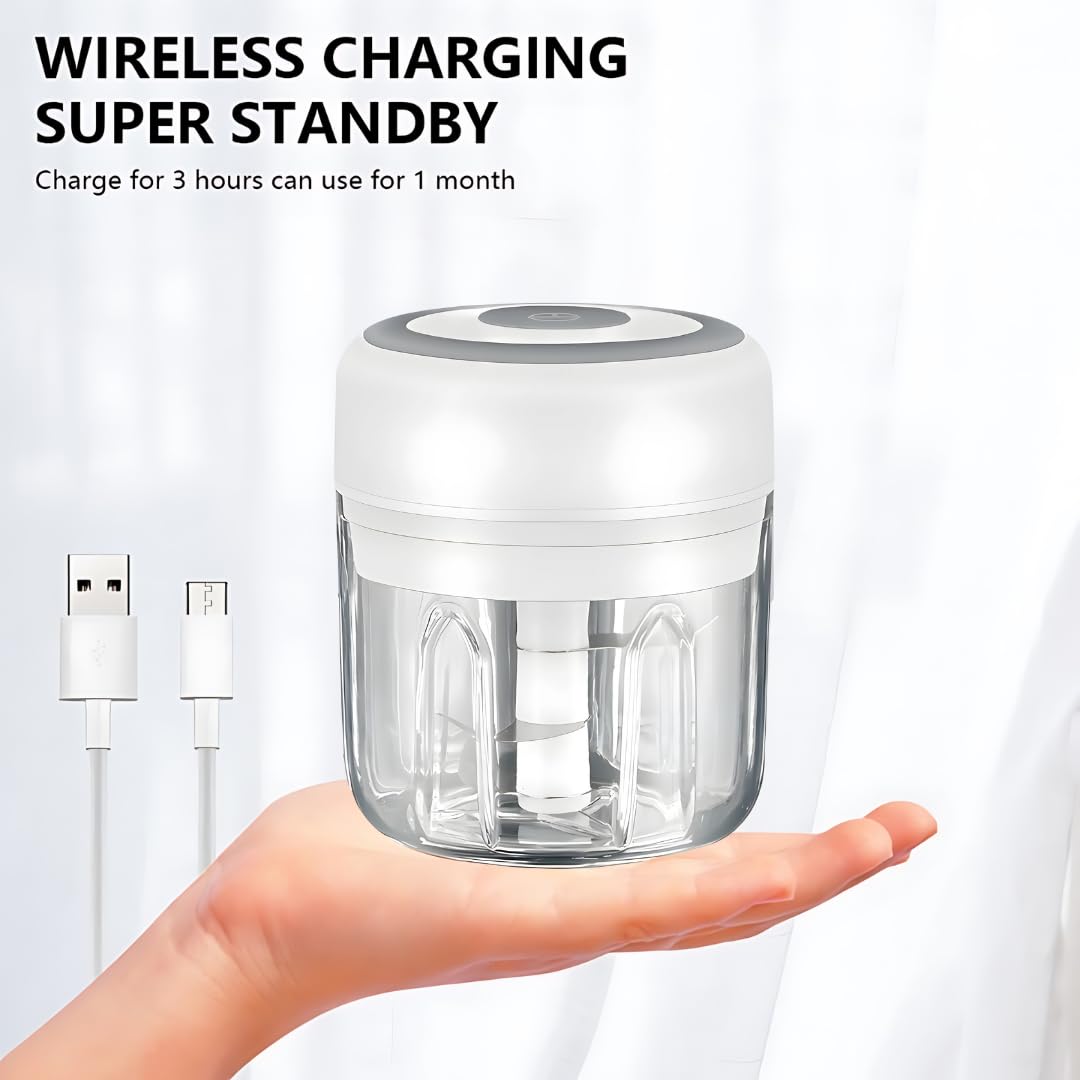 Mini procesador eléctrico de alimentos y picador de ajo, 8.5 fl oz, carga USB, 3 cuchillas, perfecto para picar verduras, pimienta, cebolla, ajo, jengibre, especias, carne, comida para bebés y más 6