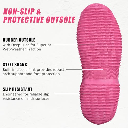 Image of Rubber Boots for Women,Rain Boots with Steel Shank, Waterproof Insulated Mid Calf Neoprene Garden Boots, Anti-slip Outdoor Boots Multi-season
