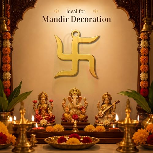 Image of Brass Swastik (卐) Sathiya Wall Hanging Yantra | 5 Inch Approx | Vastu Door Hanging for Najar Dosh |Weight-240gm Approx |Decorative Home Decor Symbol for Positive Vibes