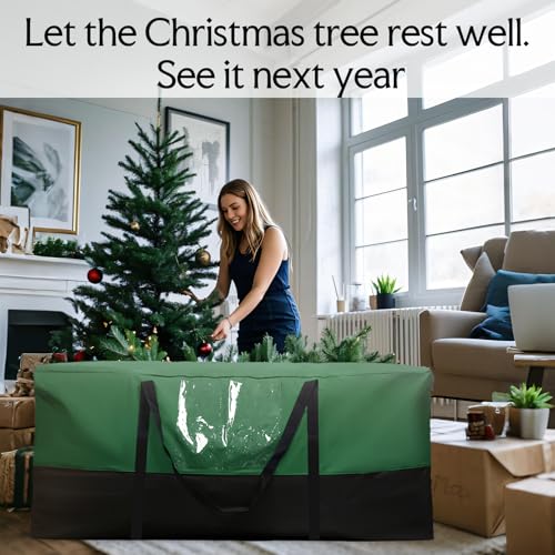 Image of Christmas Tree Storage Bag 8 Ft Artificial Tree 600D Oxford Storage Bag | Waterproof Christmas tree storage bag (48x15x22in) Dual smooth zippers, reinforced handles & label pocket dust /moisture-proof