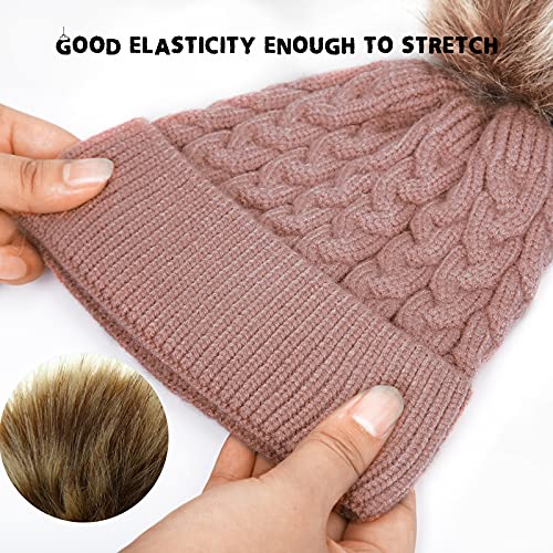 Warm Winter Baby Hat 4 Pieces Mommy and Me Hat Winter Family Winter Hats Baby and Mommy Beanie Mommy and Baby Matching Hats Knit Hat Crochet Beanie Ski with Pom Pom Ball, Pink, White2