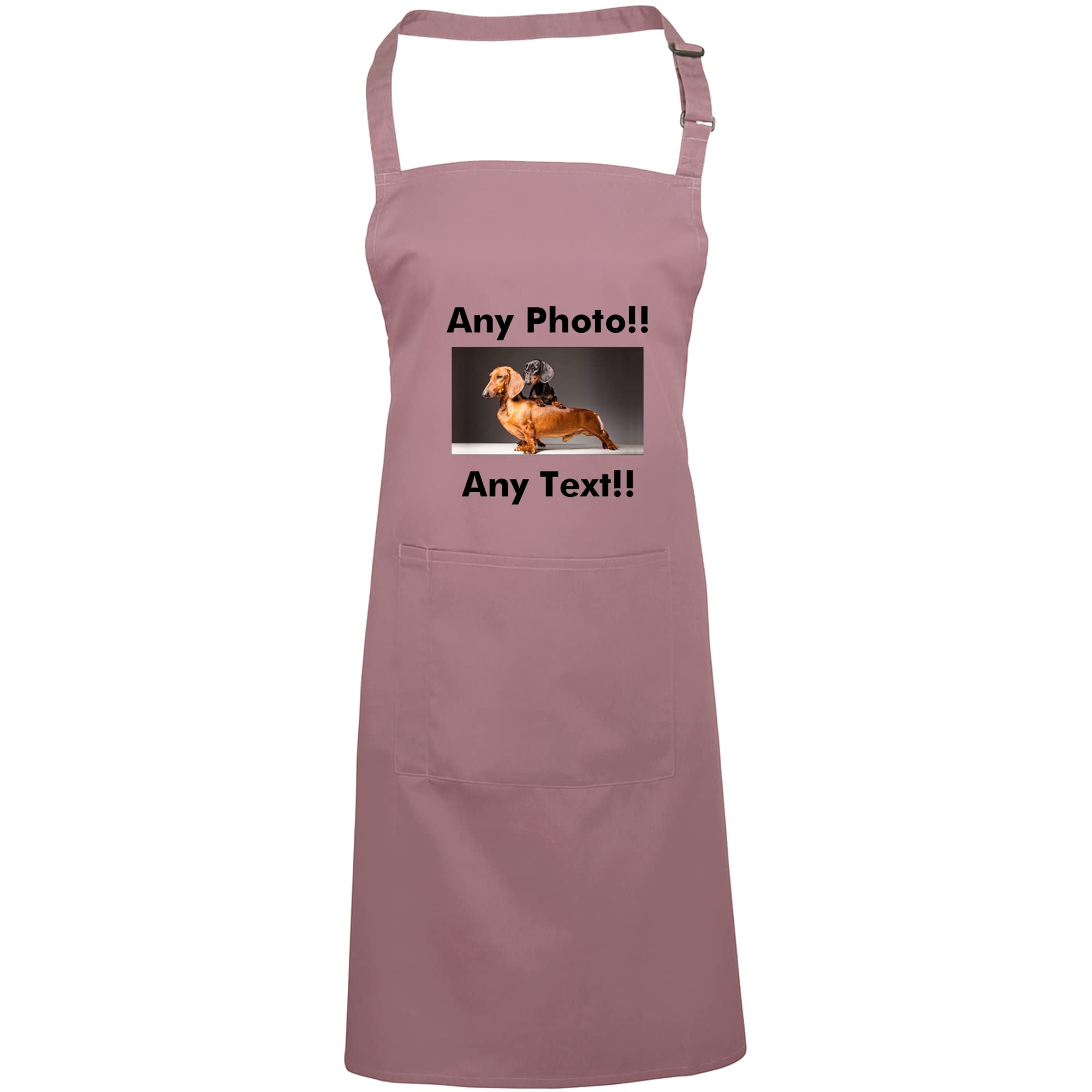 Mr Jeans Personalised Apron For Women Men - Any Text Any Photo - Customised Aprons Kitchen Baking Funny With Pockets - 38 Colours (Rose)