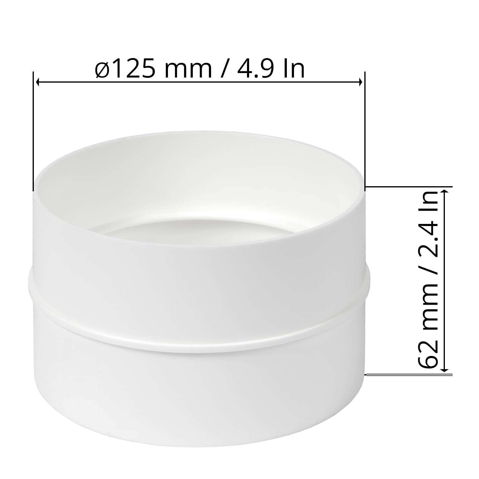 Repa Market Paquete de 2 conectores de tubo de 125 mm para manguera de aire, redondos, flexibles, para conectar tuberías, blanco