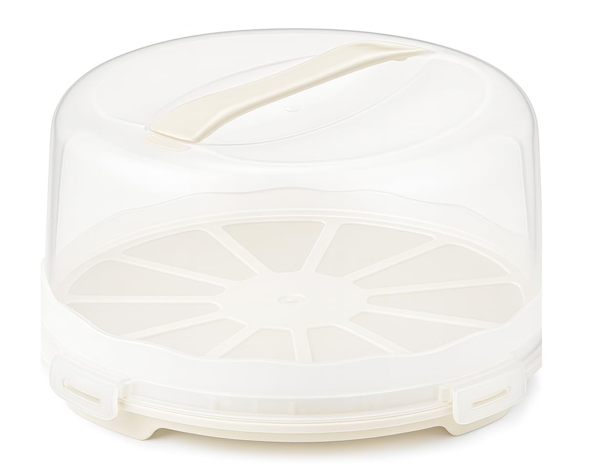 Best House | Round Cake Box | White | 1 Pc | W 32.5cm x H 12.5cm | Plastic Clear Cake Carrier | Transport Storage Food Container Takeaway Holder with Lid Carry Handle, Cake Stand with Lids