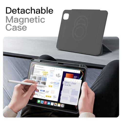 JETech Magnetic Detachable Case for iPad Pro 11-Inch M5/M4 (2025/2024) with Pencil Holder, Removable Rotating Clear Cover, Portrait/Landscape Stand with Raised Screen View (Grey) by JETech - Image 4