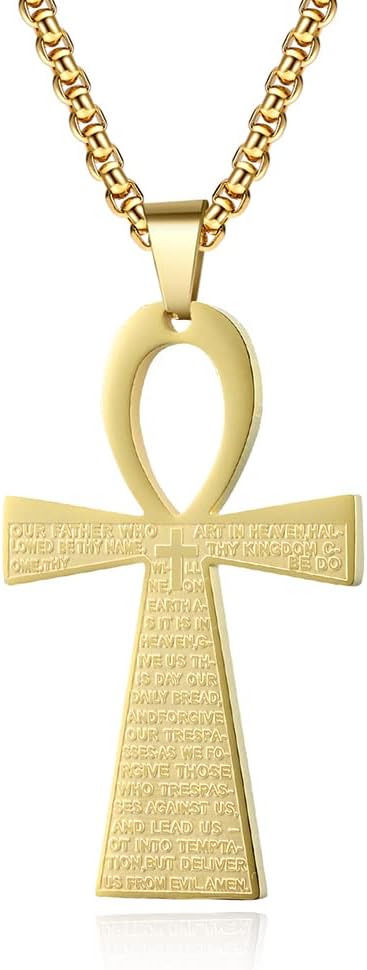 Aprila Cross Necklace for Men,Stainless Steel Black Silver Jesus Christ Crucifix Pendant Necklace Jewelry，60cm Rolo Chain