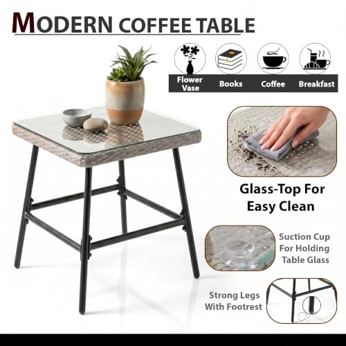 Image of OUTLIVING Fluffo Outdoor Two Seater Braid & Rope Conversation Set | UV & Water Resistant Patio & Garden Furniture Set with 2 Cushioned Chairs & Center Table with Glass Top | Slate Grey