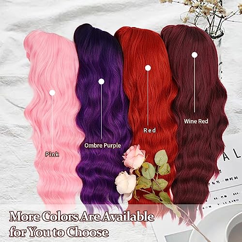 Image of NAYOO Ombre Purple Wigs with Bangs for Women,24 Inch Wavy Synthetic Wig