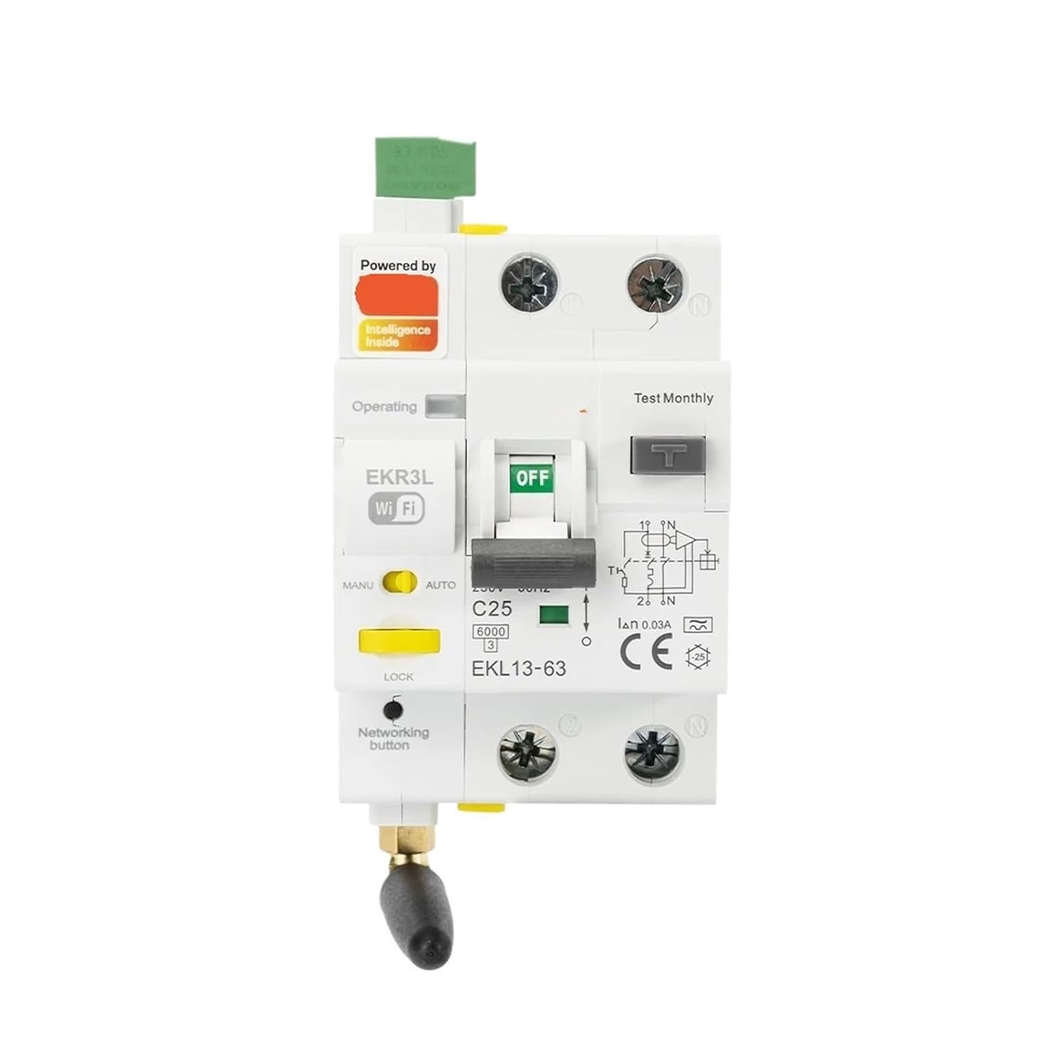 ETEK WiFi Smart RCBO EKR3L Circuit Breaker front view מיט עטיקעטן