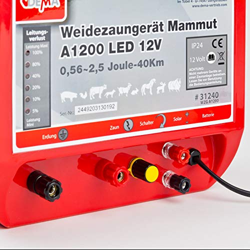 Foto von DEMA Weidezaungerät Mammut A1200 LED 12V bis 10000 Volt INKLUSIVE Zaunprüfer