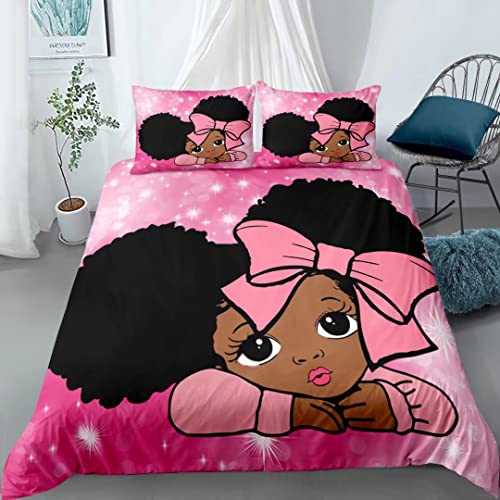 Black African American Girls Bedding Twin Set,Pink Peekaboo Girl Duvet Cover Set,Black Girls Magic Comforter Cover 3 Piece Bed Set,Gifts For Kids Teens Holiday Birthday #TOP4