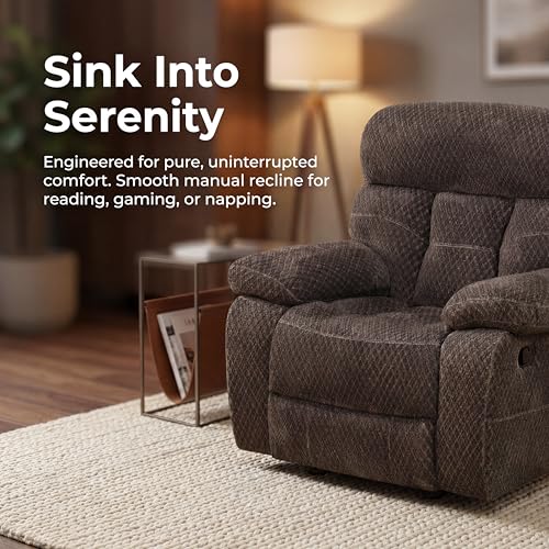 Image of Oversized Corduroy Recliner Chair, Manual Lazy Boy Recliner with Home Theater Seating, Breathable Living Room Reclining Chair for Adults Reading, Gaming, Relax, Brown