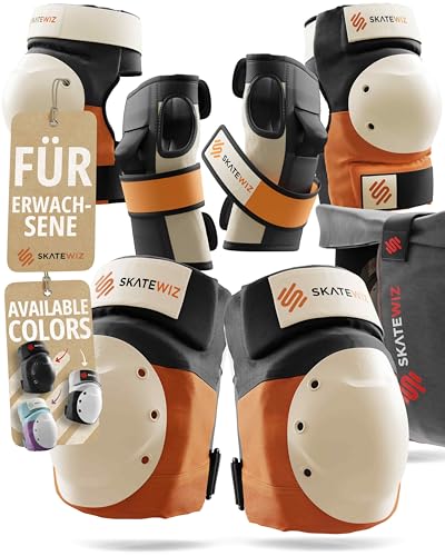 SKATEWIZ Inliner Schoner Erwachsene - Schoner Inliner Erwachsene - Knieschoner Ellenbogenschützer - Skate Protektoren Schutzausrüstung - Schützer Damen Herren - SHIELD Größe M/L Sunrise Orange