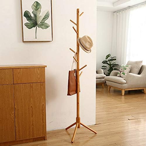 VIGAN Solid Wood Hanger Standing Coat Rack Clothes Hanging Hanger Bedroom Drying Rack (Brown)