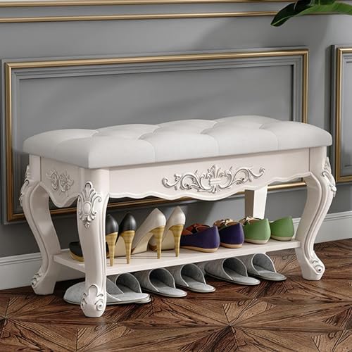 Banc d'entrée blanc argenté avec coffre de rangement chaussures - 2