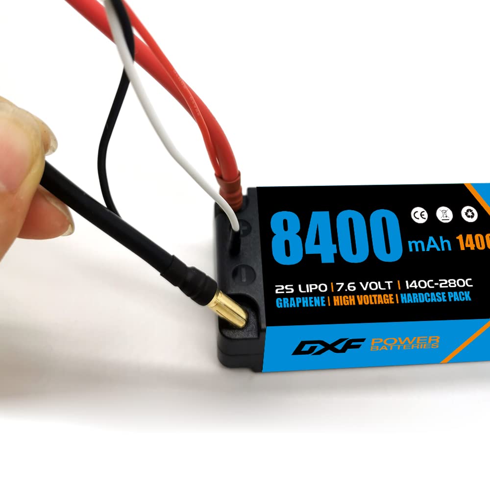 DXF Batteria LiPo 2S 7.6V 8400mAh 140C HV Custodia Rigida Spina Deans T Bullet 5mm Auto RC Truck Buggy Touring Car Alta Capacità Affidabile Potente Gare Racing Modellismo 1 Pezzo