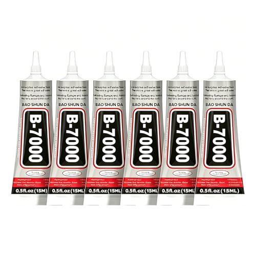 6PCS B-7000 Glue Clear for Rhinestone Crafts with Precision Tips, Super Strong Clear Fabric Glue, B7000 Flexible and Waterproof Adhesive for Jewelry, Leather, and DIY Crafts (15ML*6)
