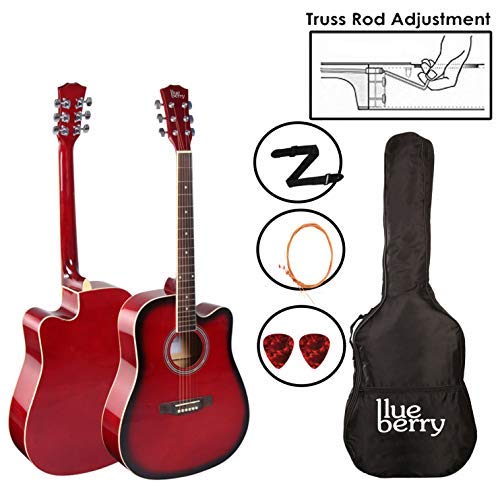 Image of BLUEBERRY B-40-Red,Truss Rod Acoustic Guitar Kit with Bag, Strap, One Pack Strings & 2 Picks-40 Inch (Redburst)
