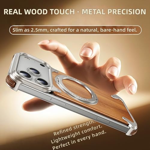 Coque iPhone 17 Pro Max bois métal support rotatif antichoc fin