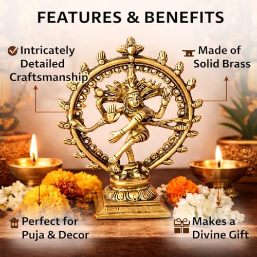 Estatua de Shiva Nataraja de latón 6.5 pulg miniatura 6