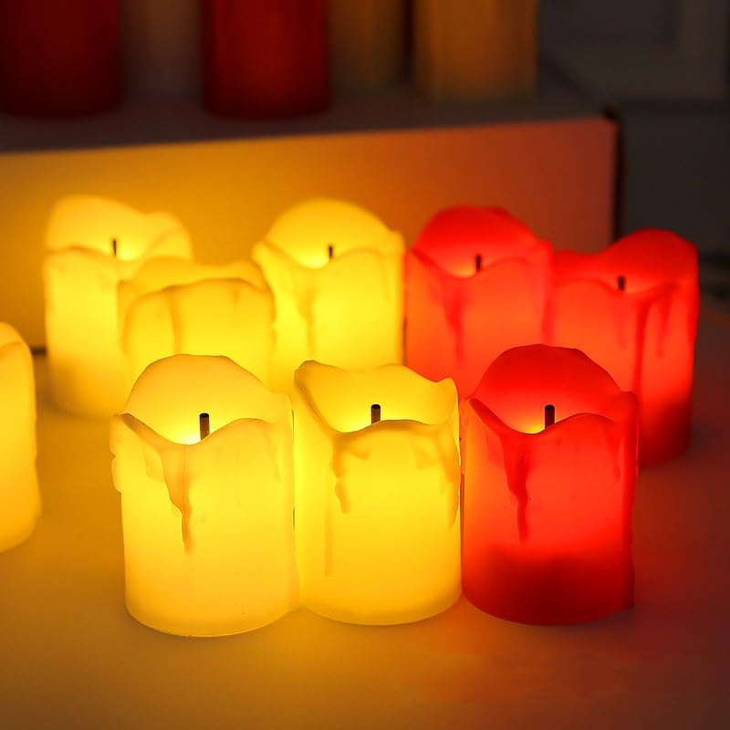 Candele Led Lume di candela a LED, luce da tè rossa e bianca, decorazione for la casa nozze for le vacanze Natale(12PCS,Ivory)