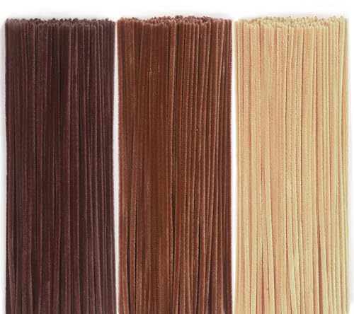 Brown Pipe Cleaners 150 Pieces Chenille Stems Craft 12 inch Long Fluffy Pipe Cleaners for Creative DIY Art Craft Projects Home Decoration Supplies (6 mm x 30 cm Brown Series-3 Colors)