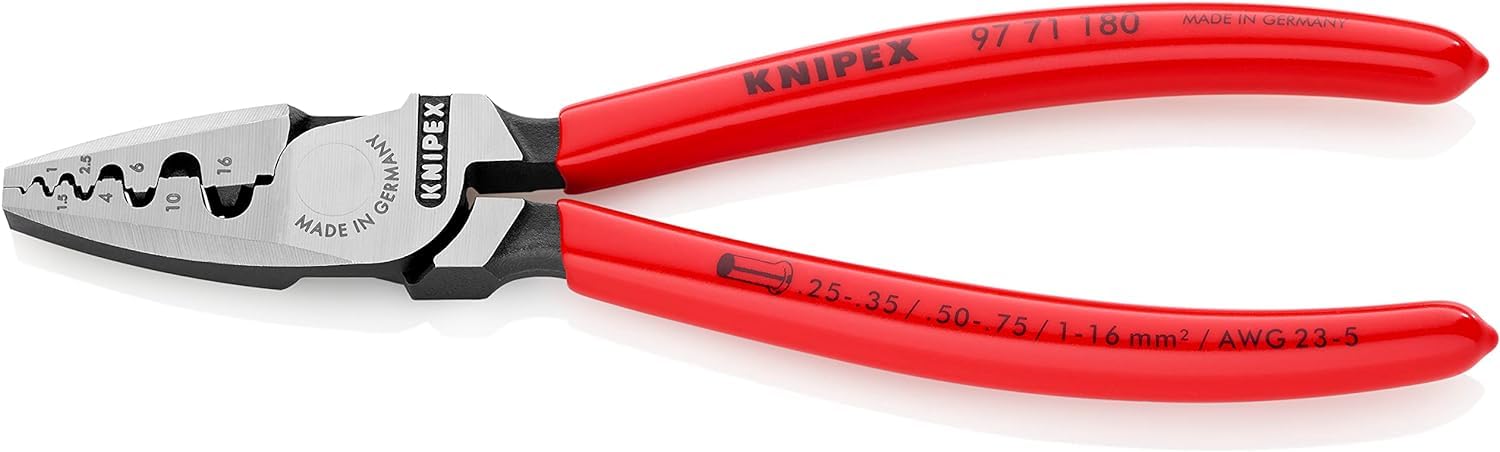 Knipex Multi Color Crimping Pliers For Wire Ferrules With Plastic Coating 180 Mm, 97 71 180