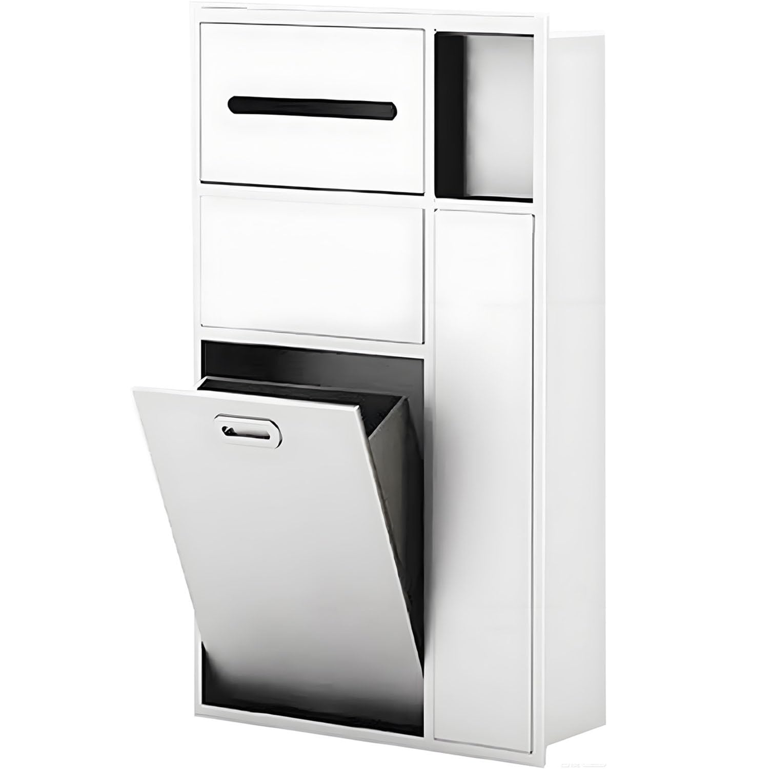 Nicchia per doccia in acciaio inossidabile, porta carta igienica da incasso, nicchia per cestino della spazzatura integrata, organizer per mensole da incasso White-40x67x14cm/15.74x26.37x5.51in