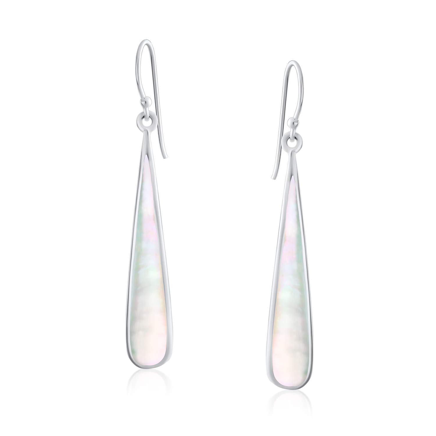 Pendientes colgantes en forma de lágrima plana larga con incrustaciones de piedras preciosas de moda boho simplista estilo occidental para mujeres adolescentes de plata esterlina .925 con gancho de